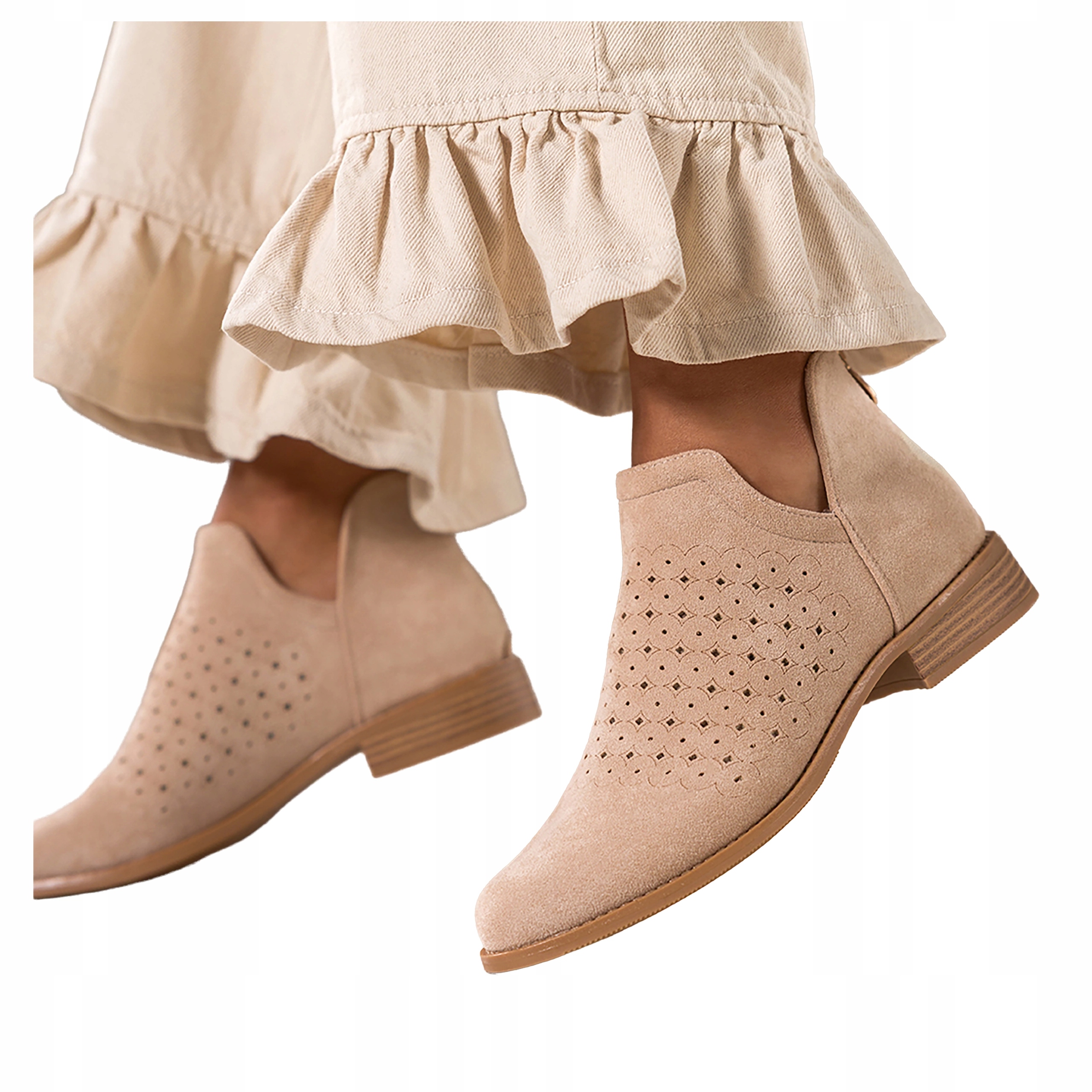 Světle béžové dámské kotníkové boty Pohodlné Ažurové Vykrojené Svršek Ploché vel. 39