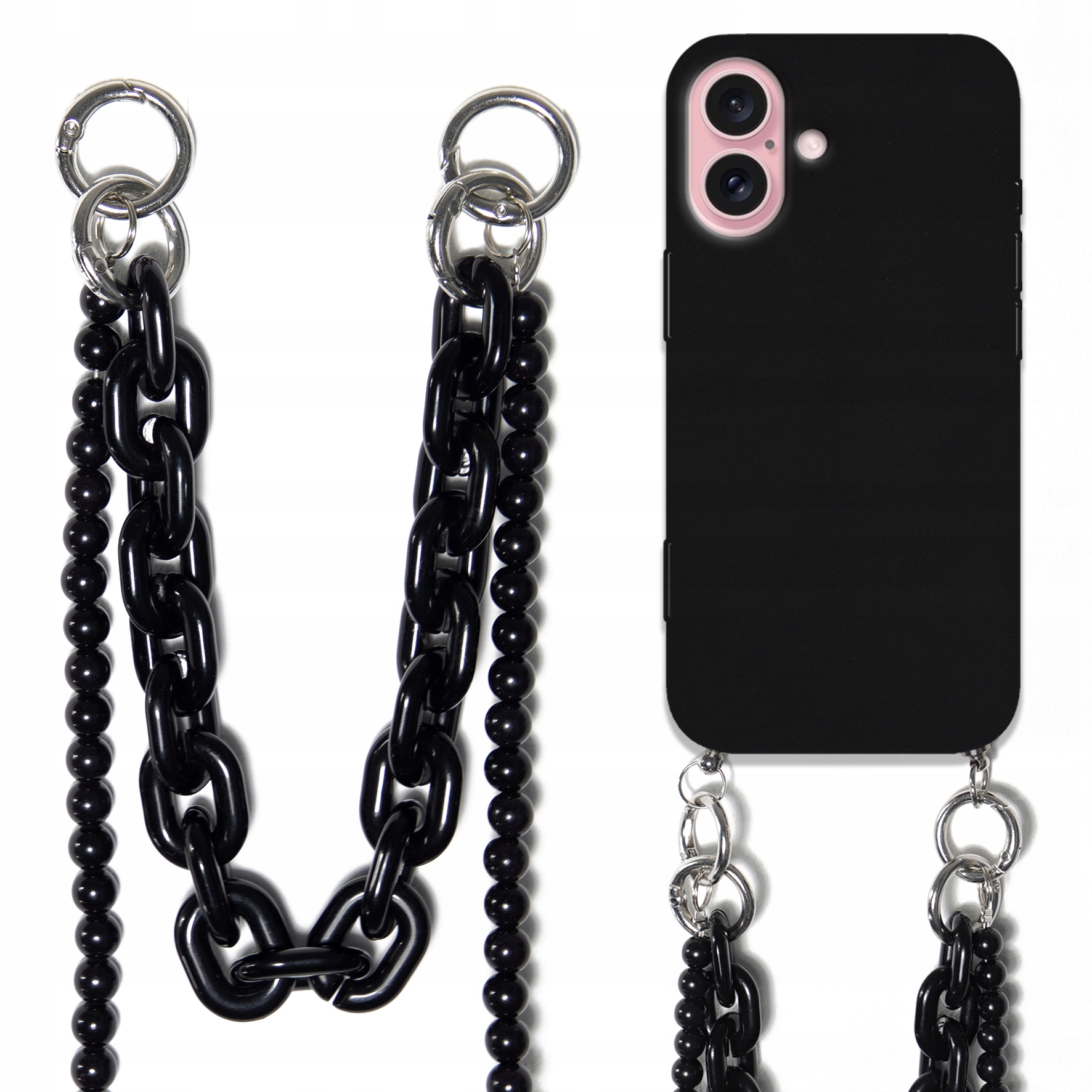 Puzdro Smooth Black pre Iphone 16 Case Vodítko Koraly Reťaze Elegantné Čierne