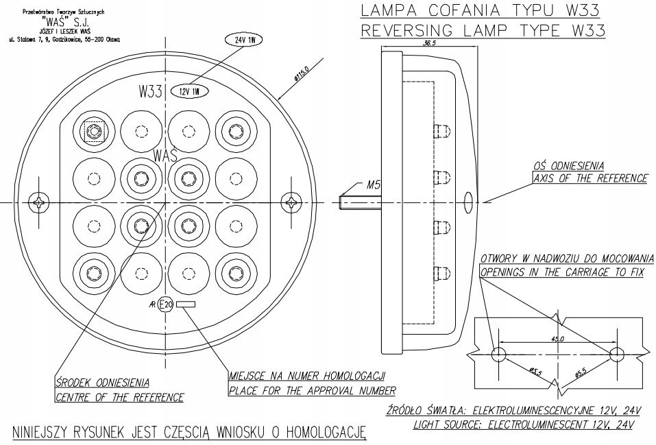 Lampa LED cofania okragla W33 172 Lamp Type universal