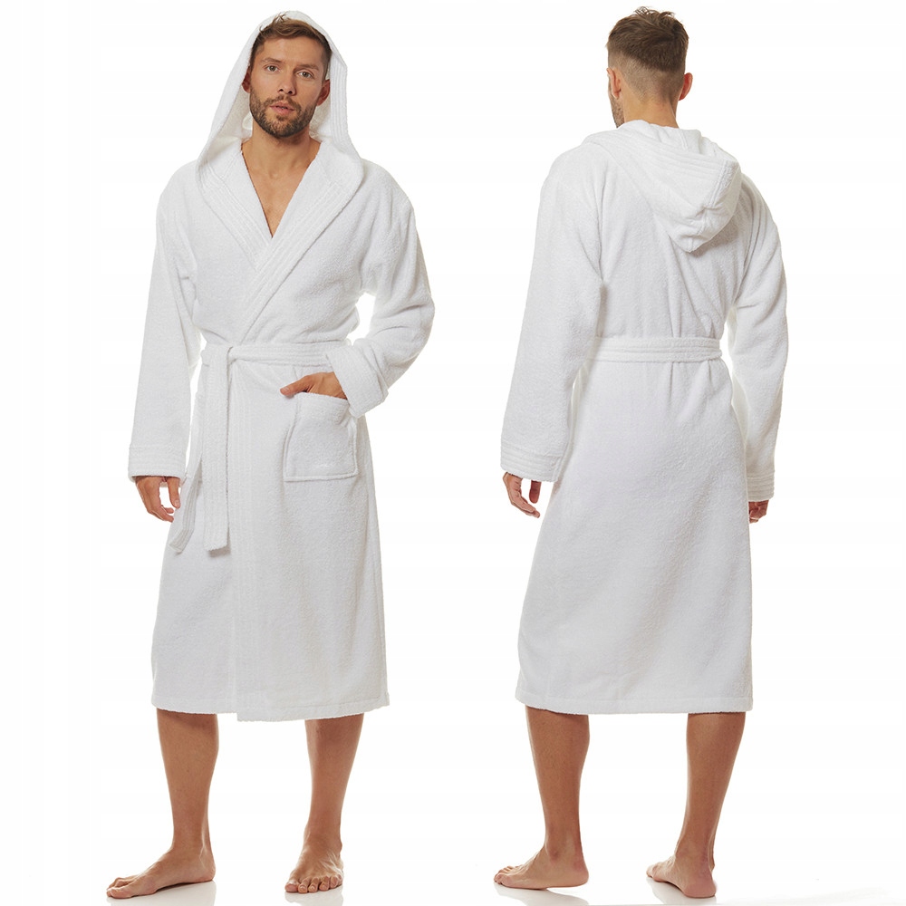 L&L župan pánský 2104 dlouhý s kapucí 100% bavlna M bílá