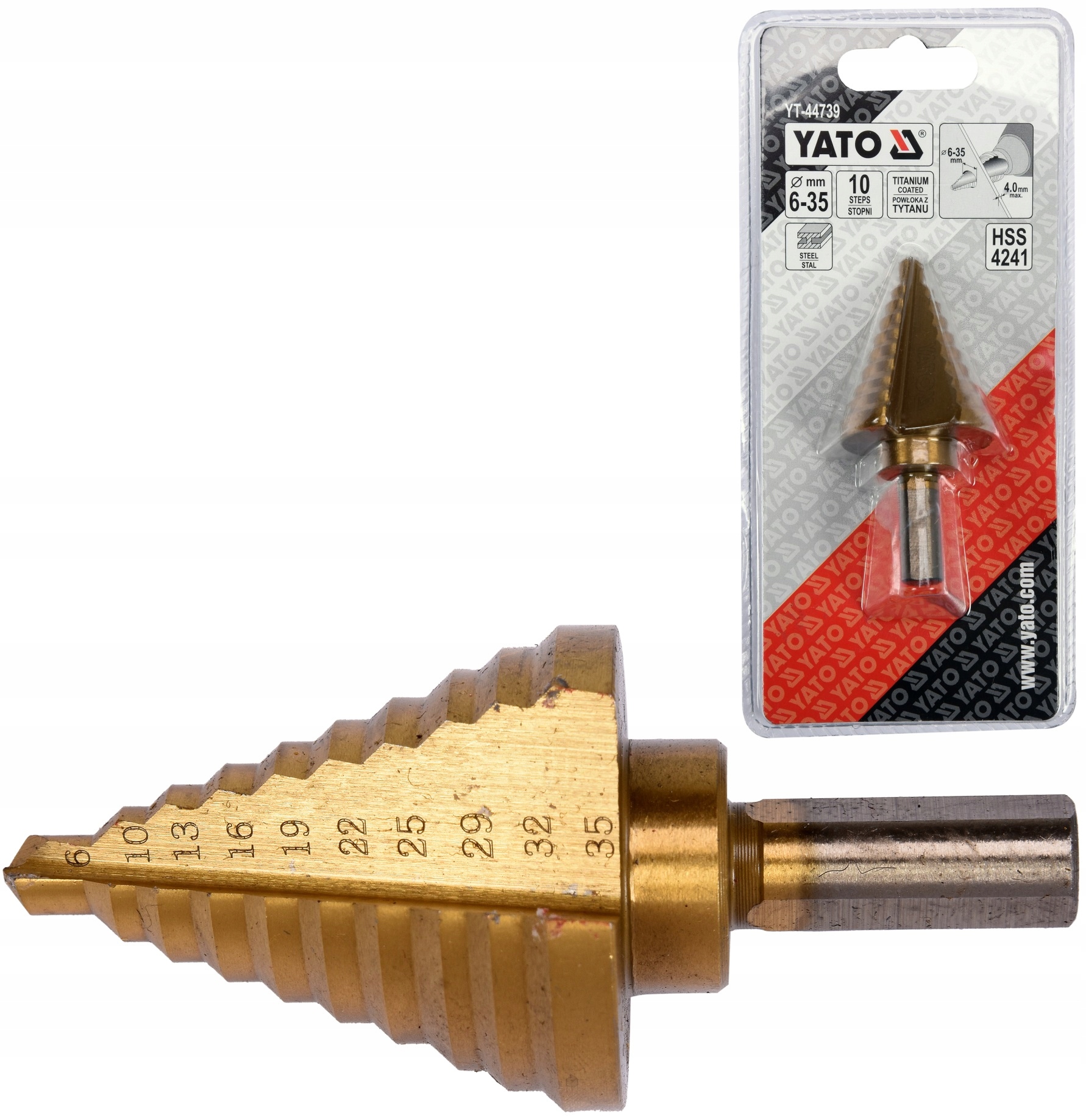 

Wiertło Stopniowe Stożkowe Hss 6-35 mm Yato 44739