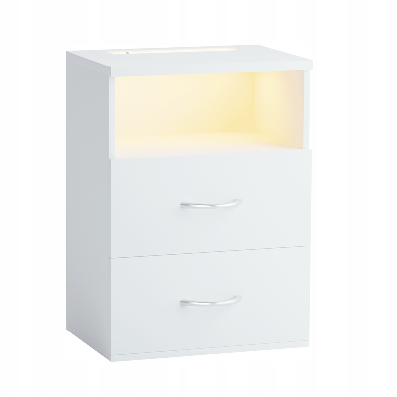 SZAFKA NOCNA KOMODA OŚWIETLENIE LED 2 SZUFLADY BIAŁA 55x40x28cm