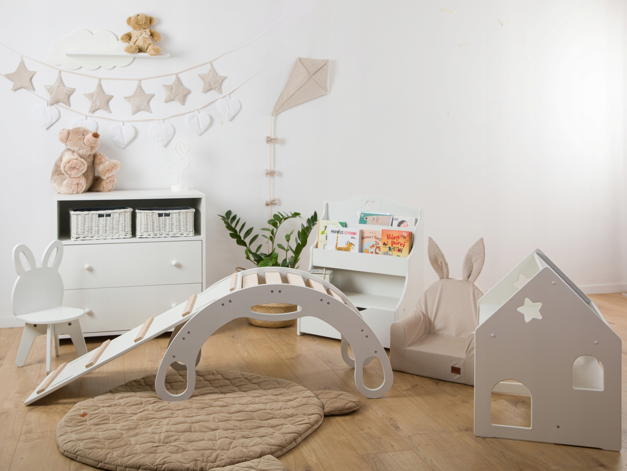 Bujak Montessori drewniany + ZJEZDŻALNIA + materac pudrowy Wiek dziecka 2 m +