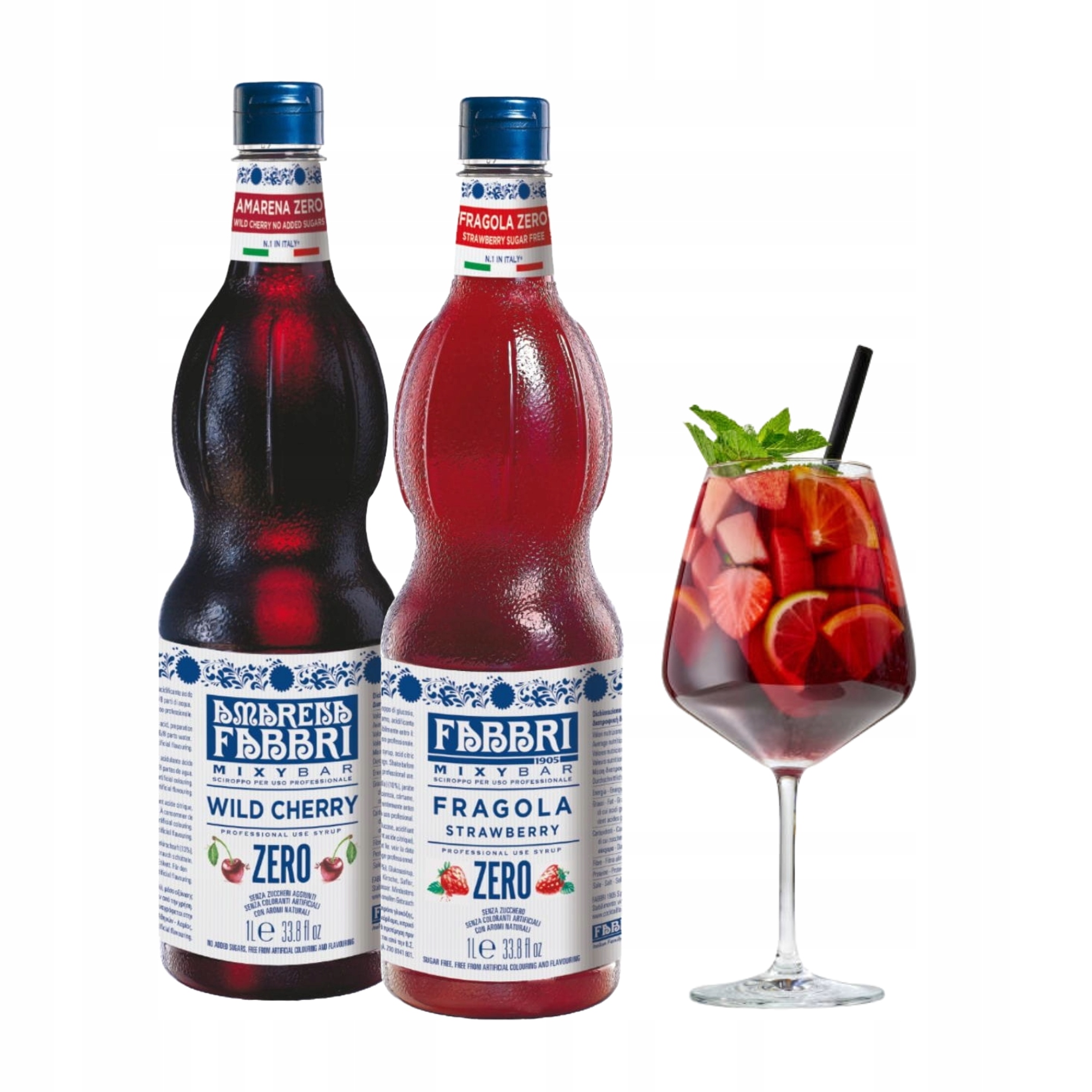 Syrop do drinków Truskawka Wiśnia Zero Fabbri do drinków 2x1000ml