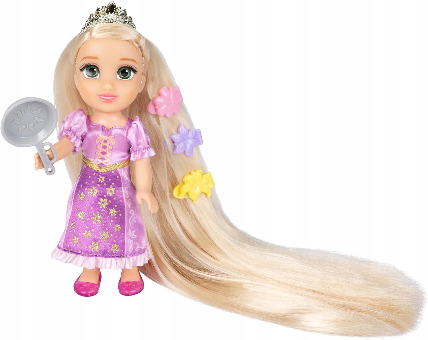 MINI LALKA KSIĘŻNICZKA DISNEY ZAPLĄTANI ROSZPUNKA RAPUNZEL16 CM + AKCESORIA Kolor różowy