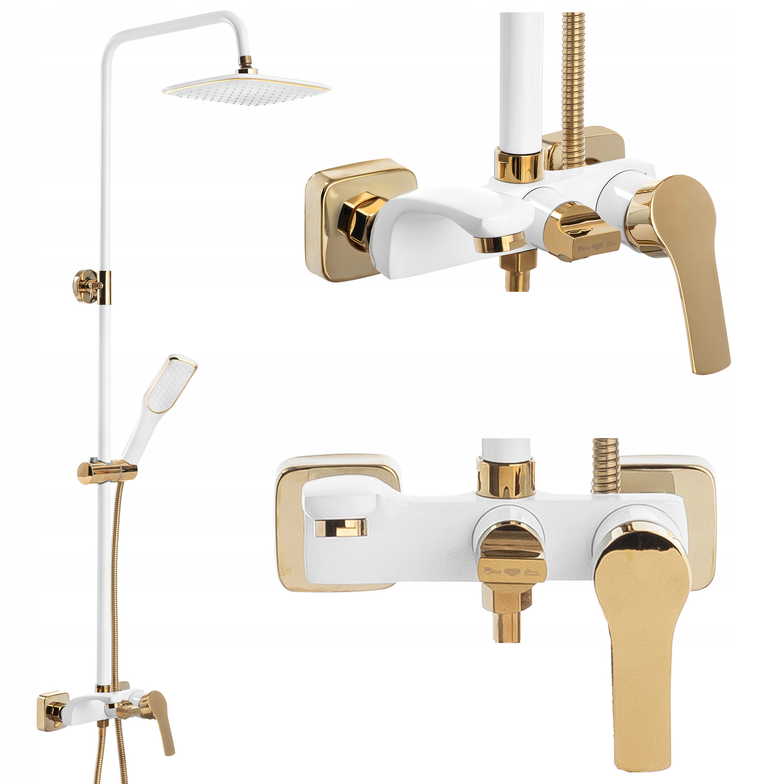 Sprchová Sloupová Baterie S Dešťovou Sprchou Sprchový Set Bílá/zlatá