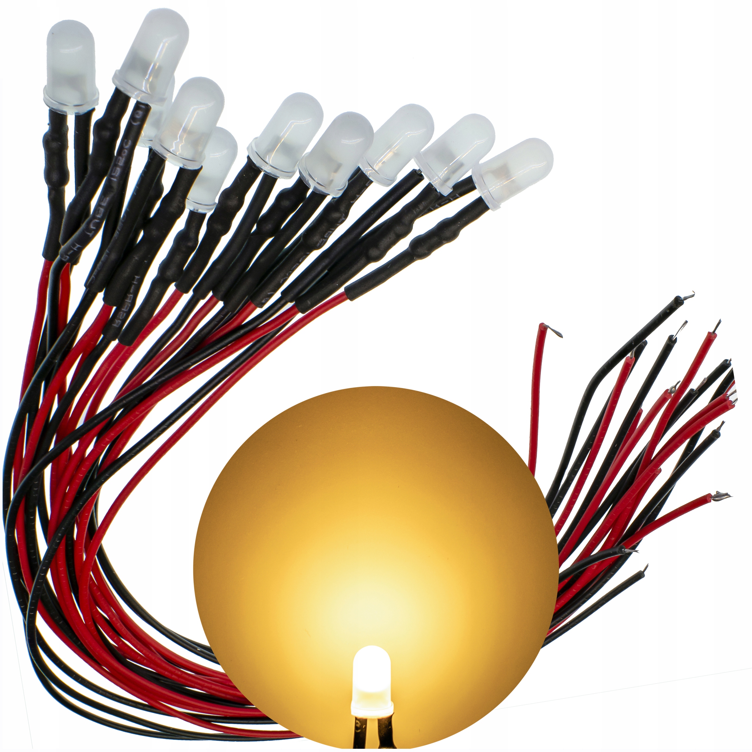 

Diody Led 12V 5mm Białe Ciepłe przewód 20cm 10szt