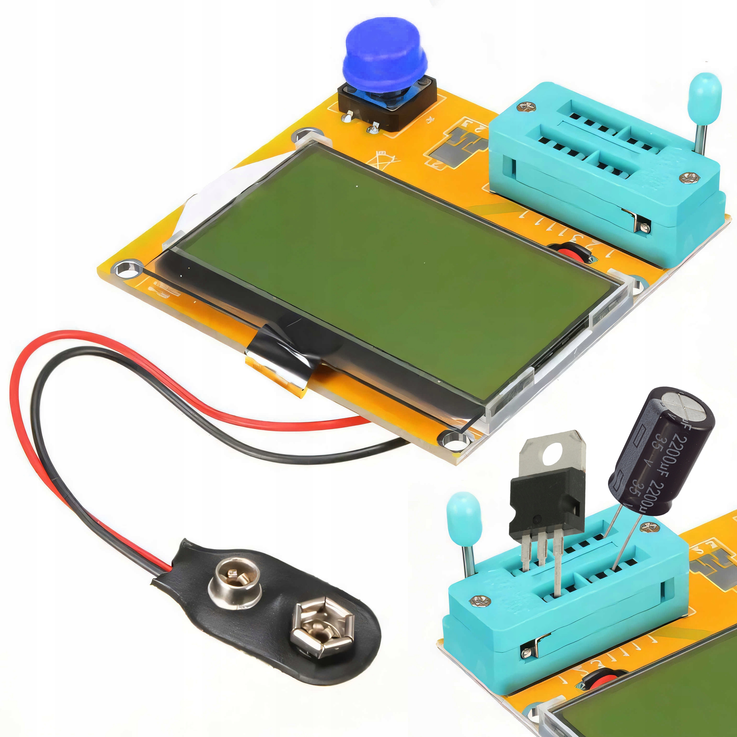 MIERNIK TESTER TRANZYSTORÓW CYFROWY KONDENSATORÓW NPN DIÓD RLC LCR-T4 Pomiar rezystancja