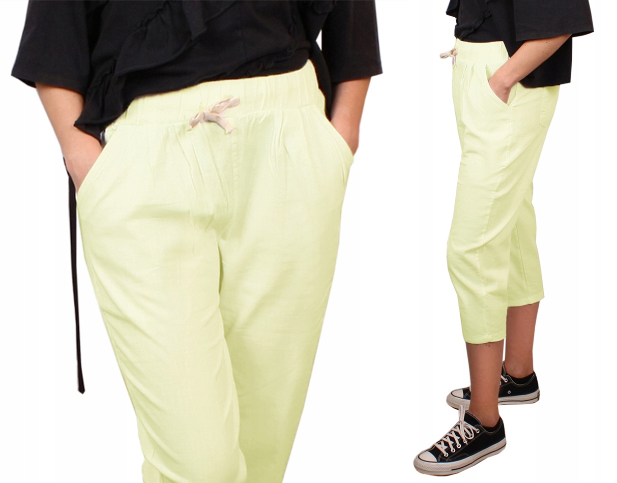 

Spodnie 3/4 # bawełna Rybaczki Len limonka M/L