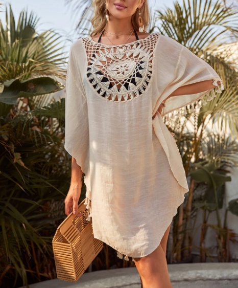 TUNIKA BOHO NA PLAŻĘ ZWIEWNA LUŹNA NARZUTKA PAREO Materiał dominujący inny