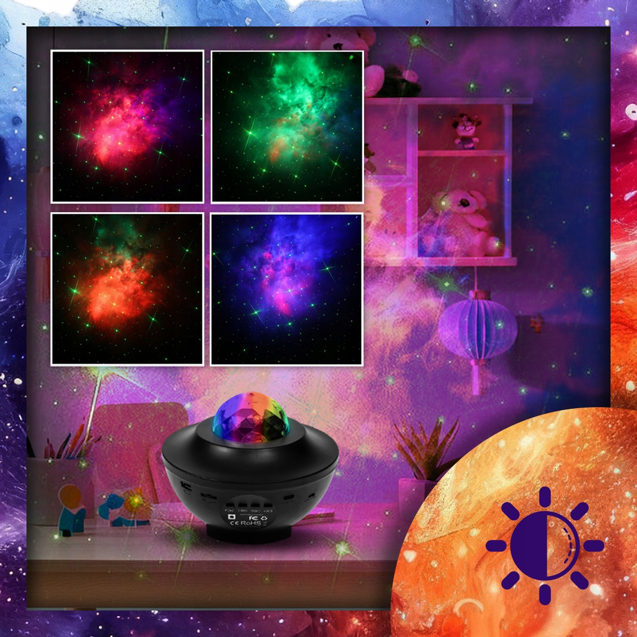 PROJEKTOR GWIAZD NIEBA DLA DZIECI LAMPKA NOCNA LED BLUETOOTH GŁOŚNIK PILOT Płeć chłopcy dziewczynki unisex