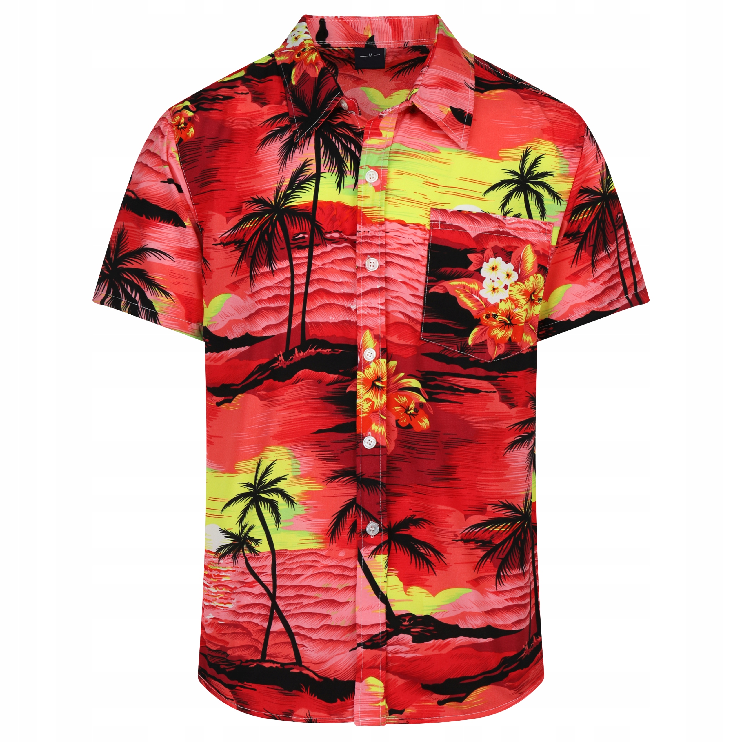 KOSZULA MĘSKA HAWAJSKA W PALMY KWIATY PLAŻA MORZE C1 CZERWONA - M