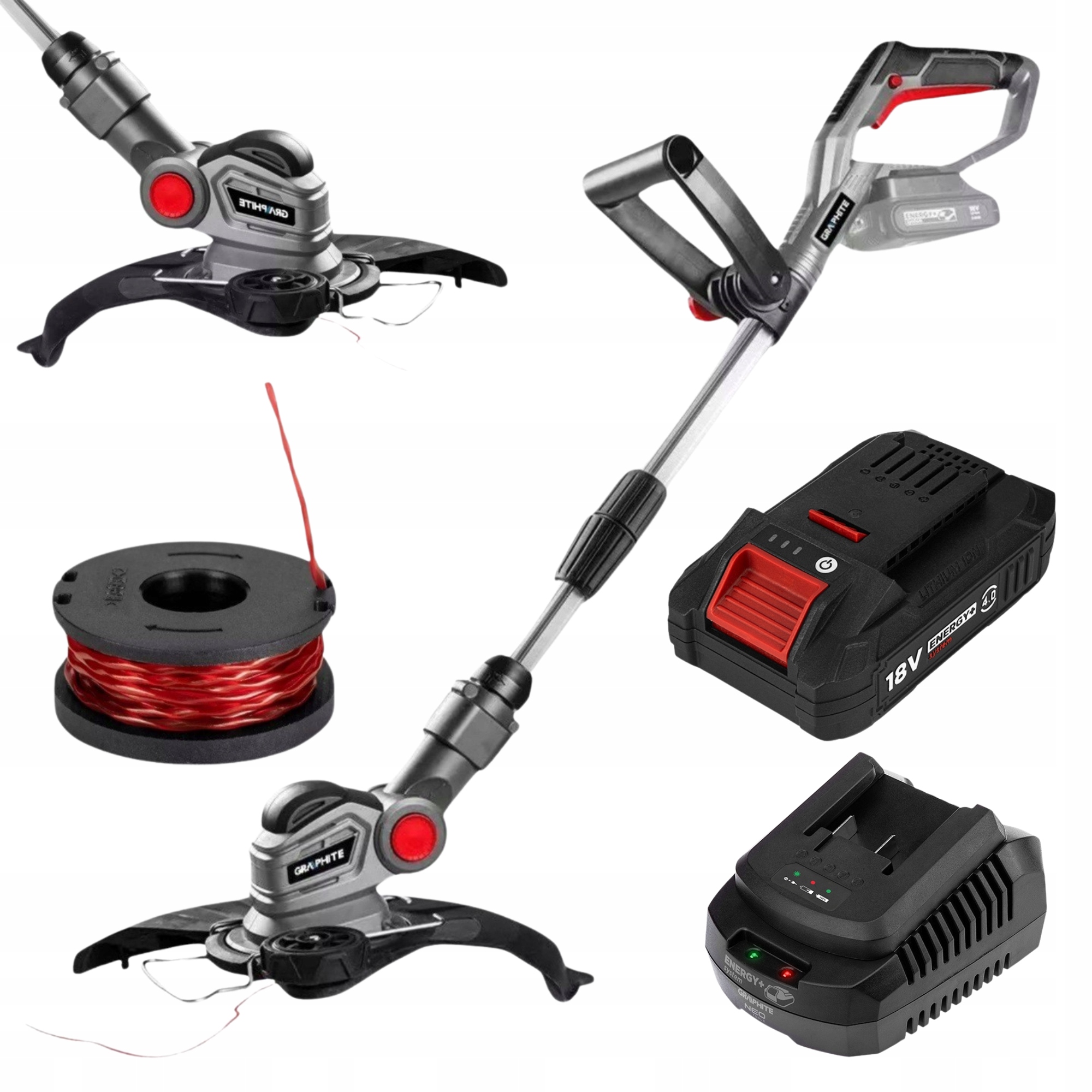 Podkaszarka Kosa Akumulatorowa na Żyłkę 4 Ah Bateria Ładowarka Graphite