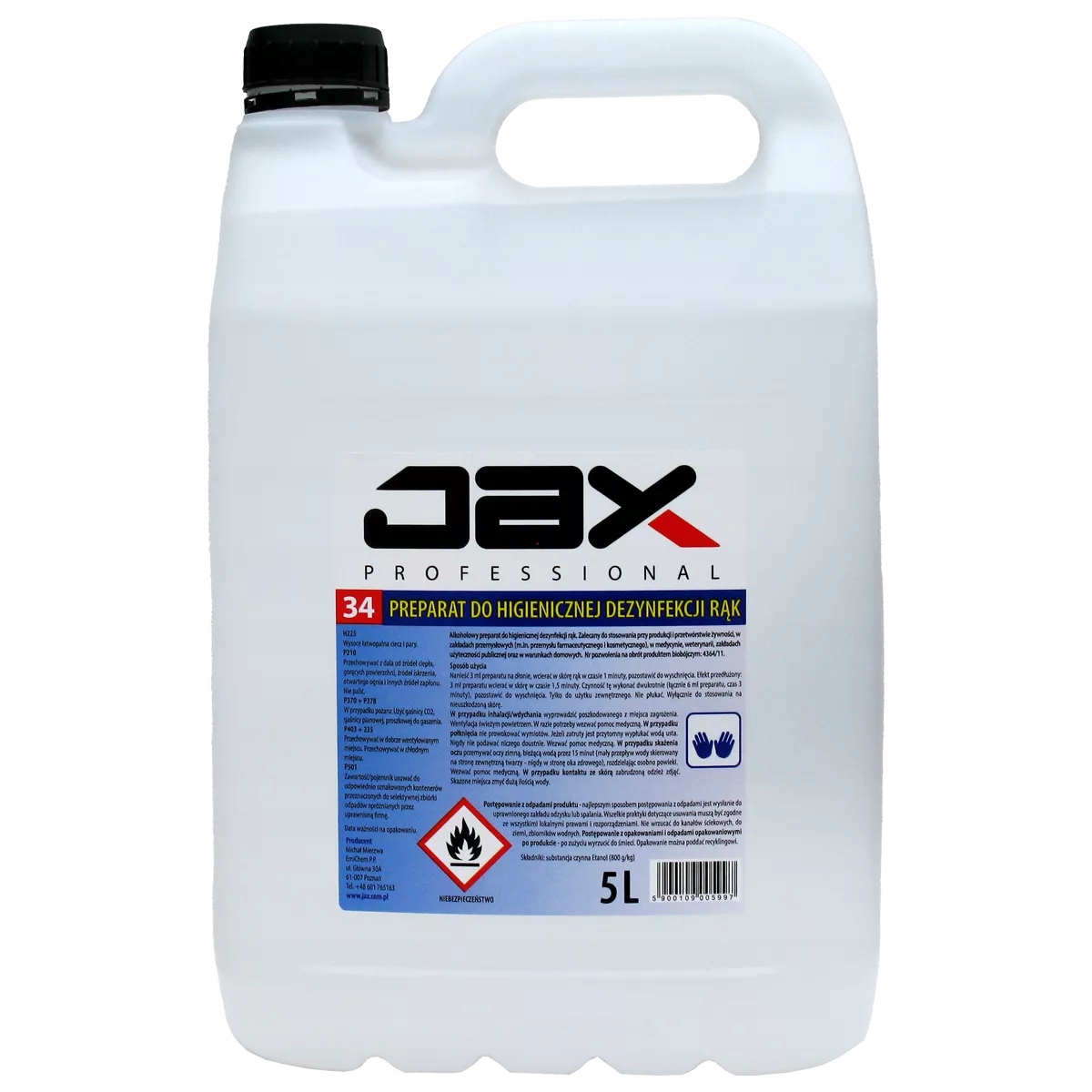 Jax Professional 34 Preparat Do Dezynfekcji Rąk 5L