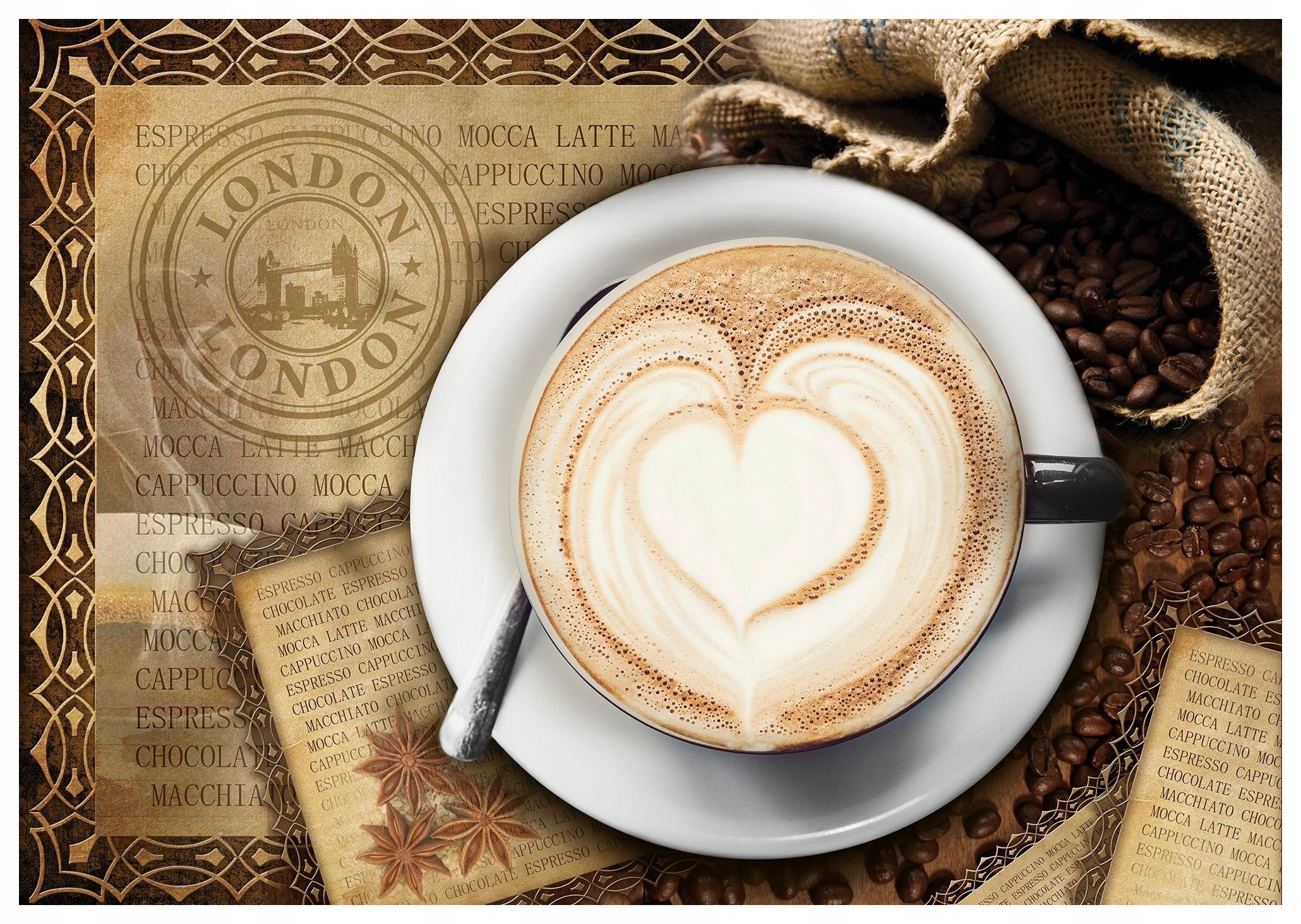 Fototapeta Káva Londýn Latte Art Zrnková 312x219 vinylová lepidlo