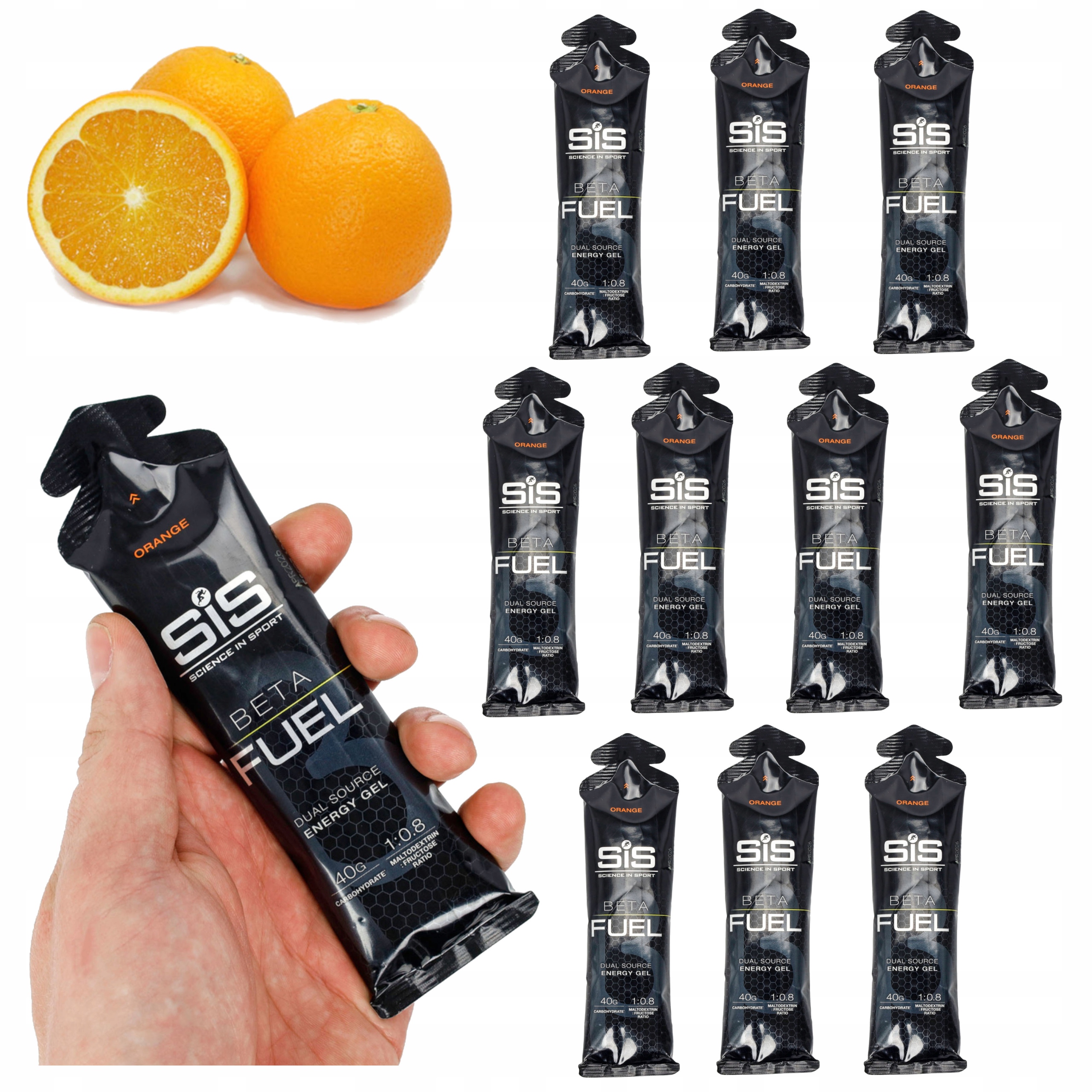 Energetický gel Sis Beta Fuel oranžový 60 ml sacharidy 10 ks Set