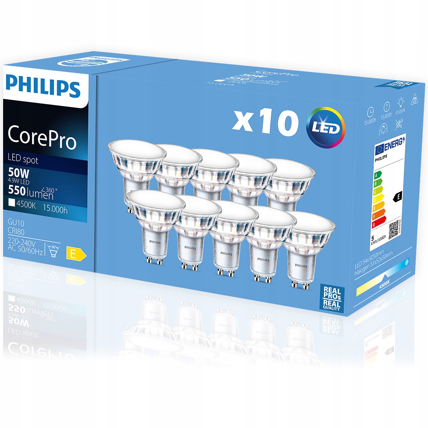10x Żarówka Led GU10 4,9W 50W 4000K Neutralna Biała 120° 550lm Philips
