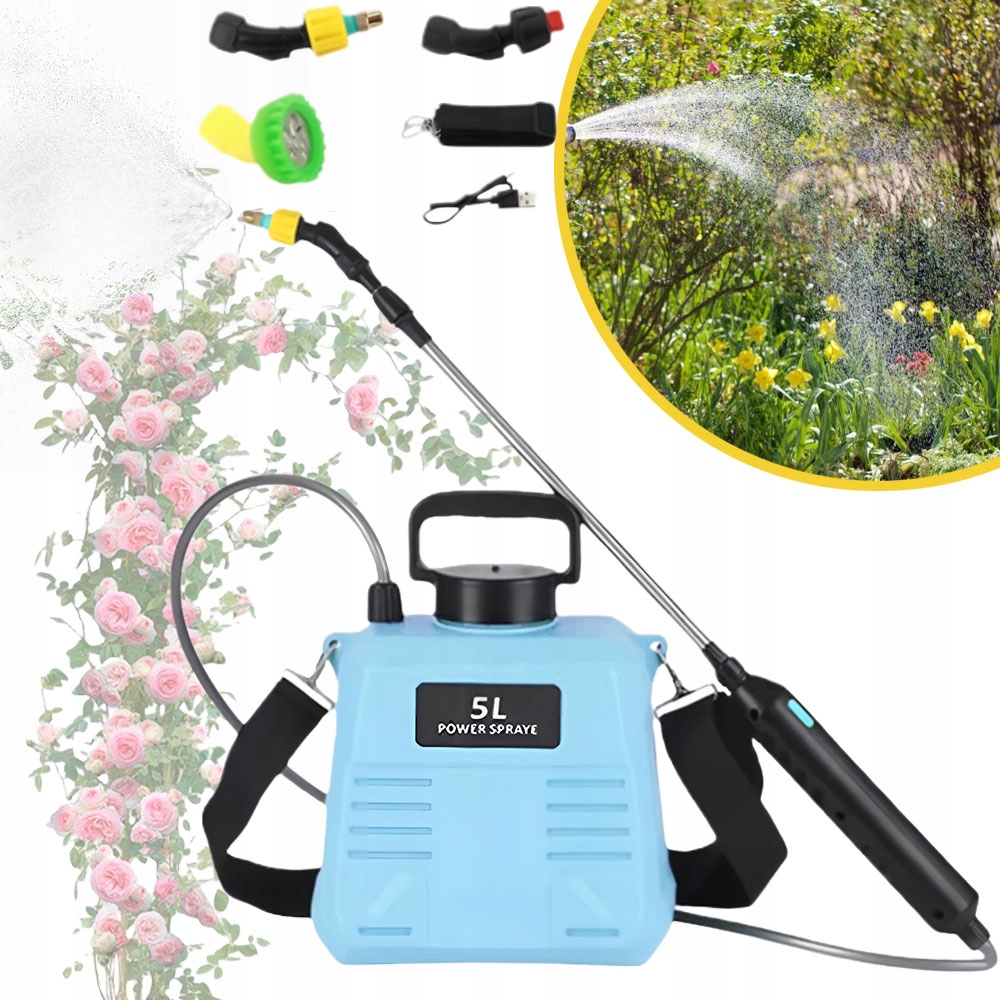 Opryskiwacz Elektryczny 1200 Mah Ogrodowy Na Akumulator 5L Z 3 Dyszami Zest