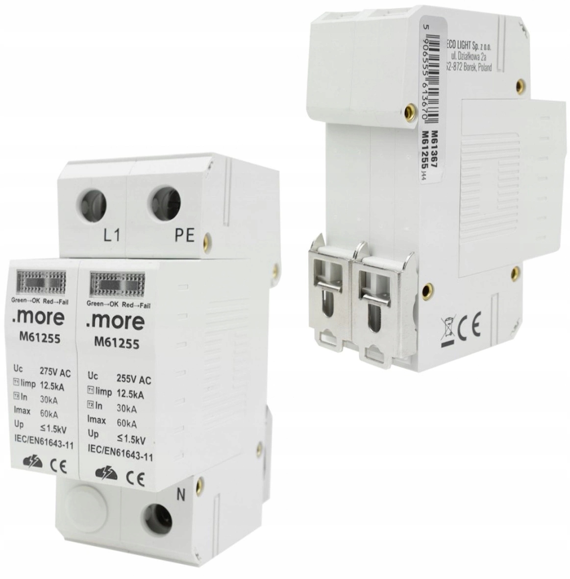 Omezovač přepětí 1P+N 30KA B+c 230V IP20 na Din lištu Ecolight