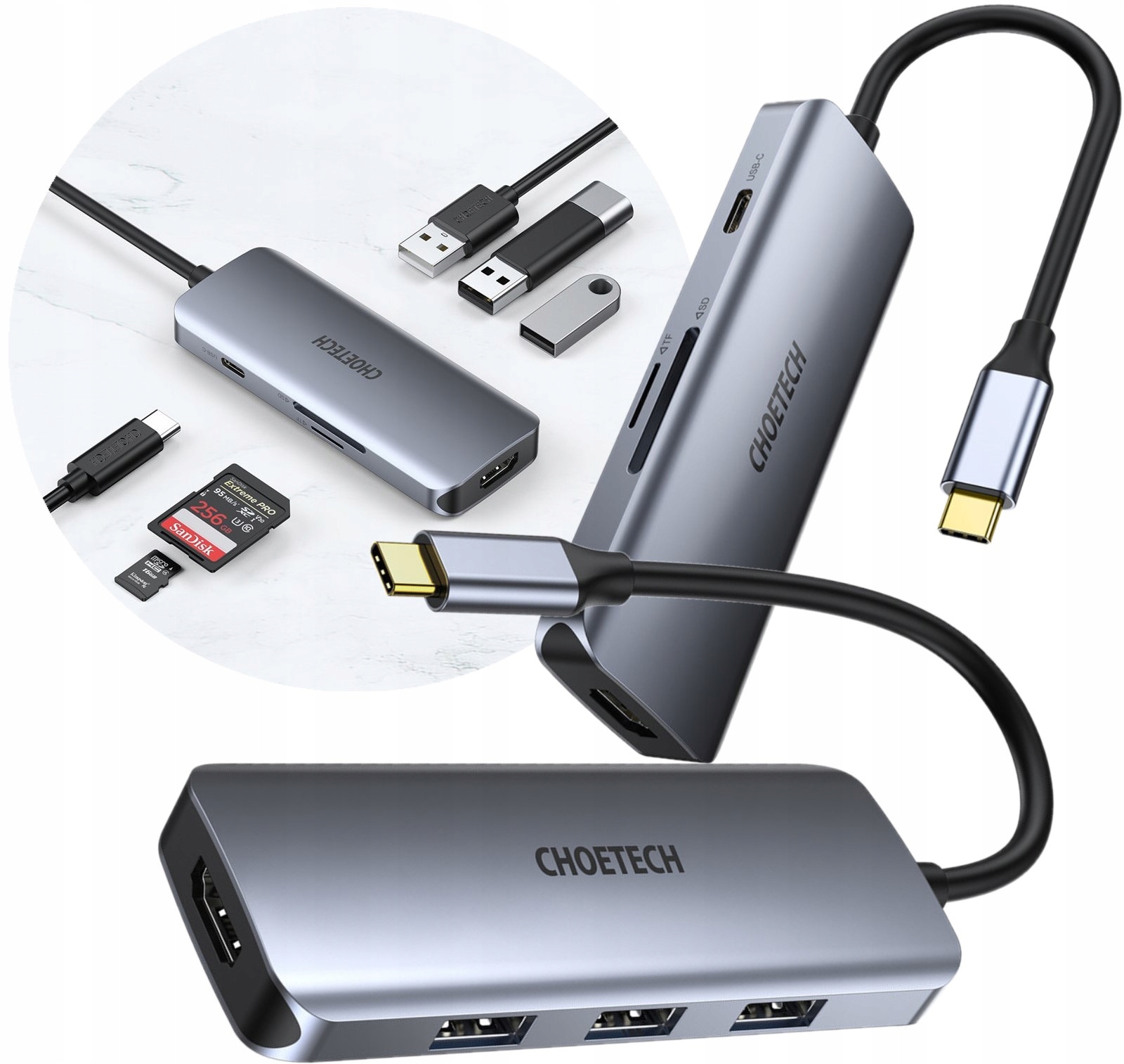 

Choetech HUB-M19 Usb-c 7w1 Usb 3.0 Hdmi 4K Sd Pd