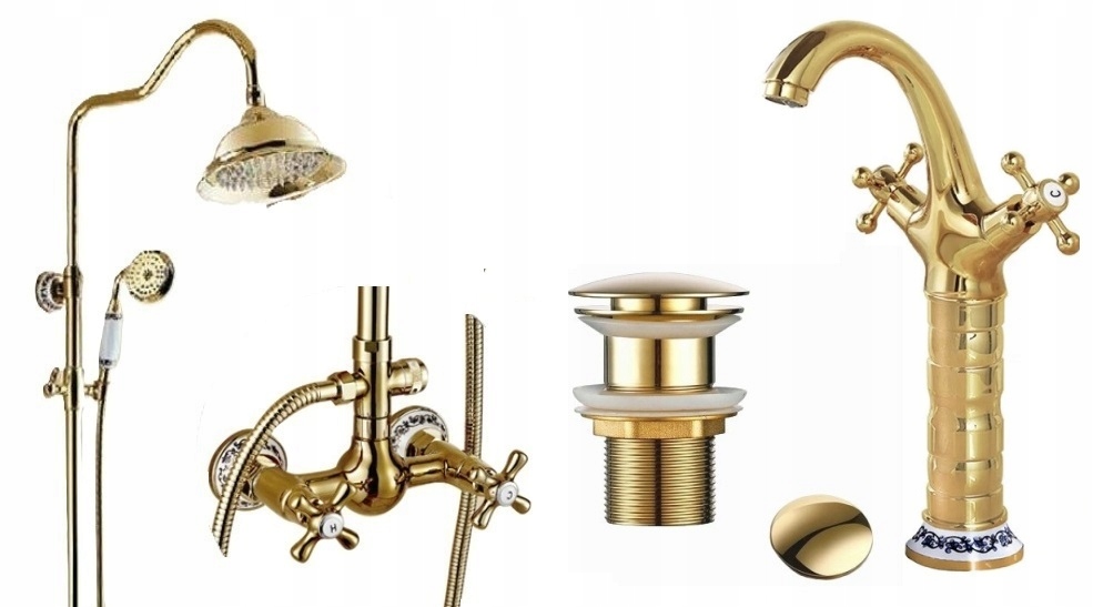 Zlatá kúpeľňová batéria Old Retro Gold Vzory Keramika Sada