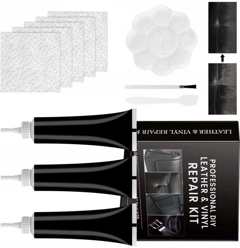 Zestaw Do Skóry Naprawczy Tapicerki Czarny Renowacji Farba Szpachla 60 ml