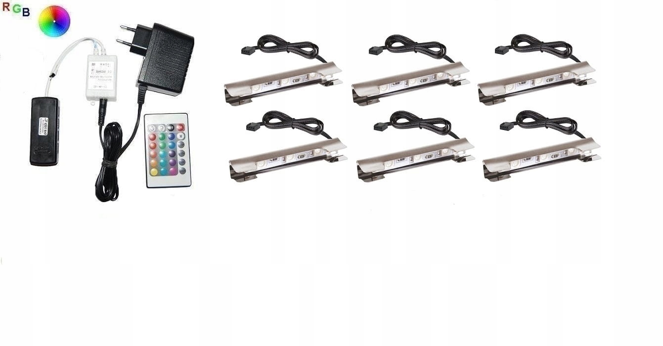 Zestaw LED RGB 6 x klips LEO do szklanych półek pi