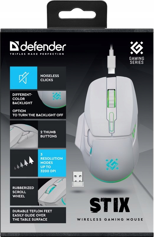 MYSZ DEFENDER GM-009 STIX RF BEZPRZEWODOWA 3200dpi 7P BIAŁA — 7