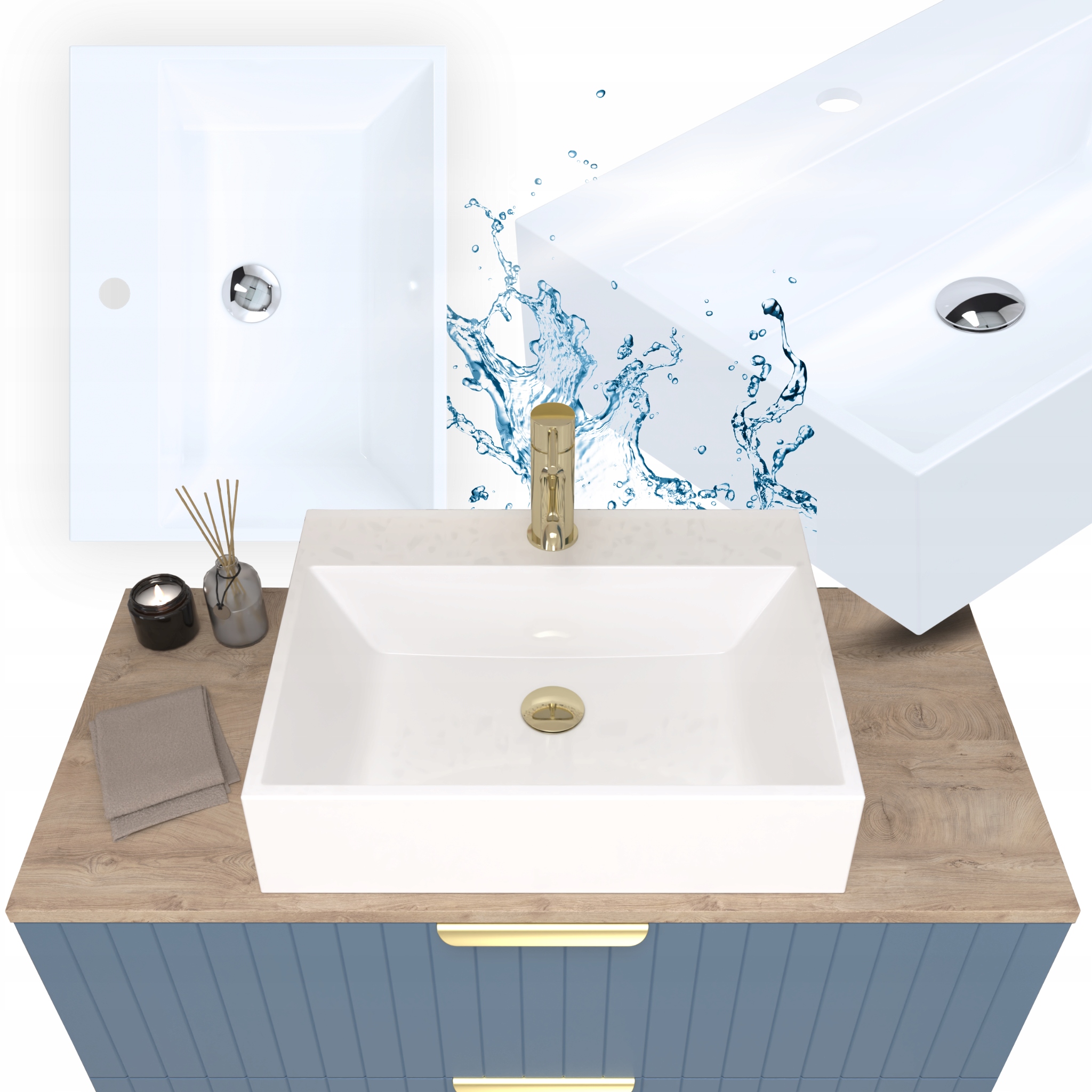 Umyvadlo Na Desku Konglomerát 55x42 CM Bílé Na Desku Obdélníkové