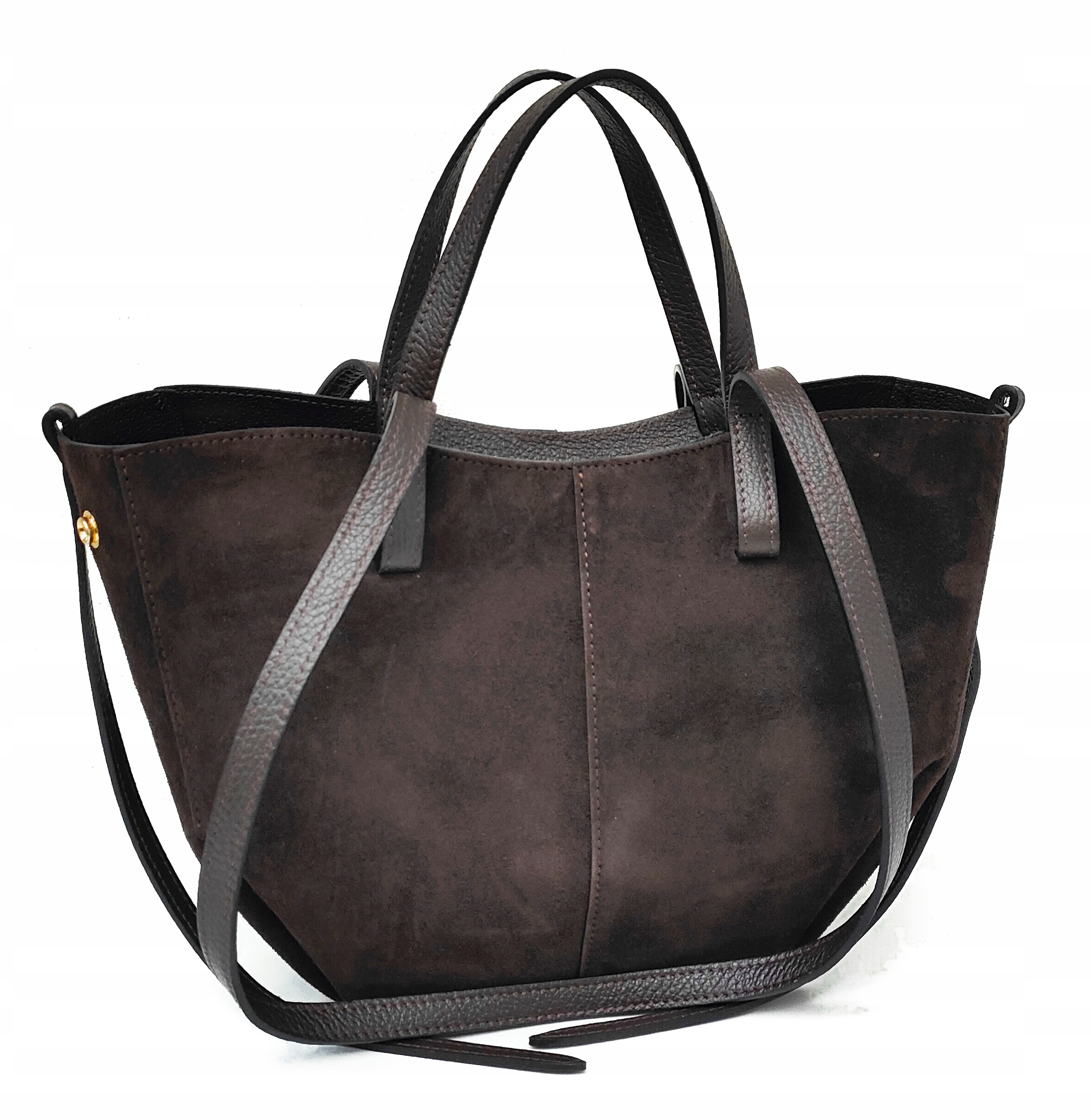 Čokoládová semišová nákupní taška na ruku na rameni