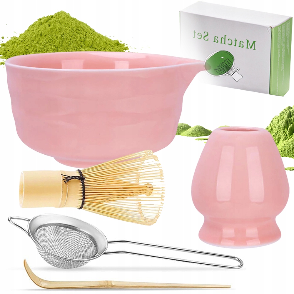 Levně Dárková Sada Na Čaj Matcha Šálek Metla Růžová 5KS Jako Dárek