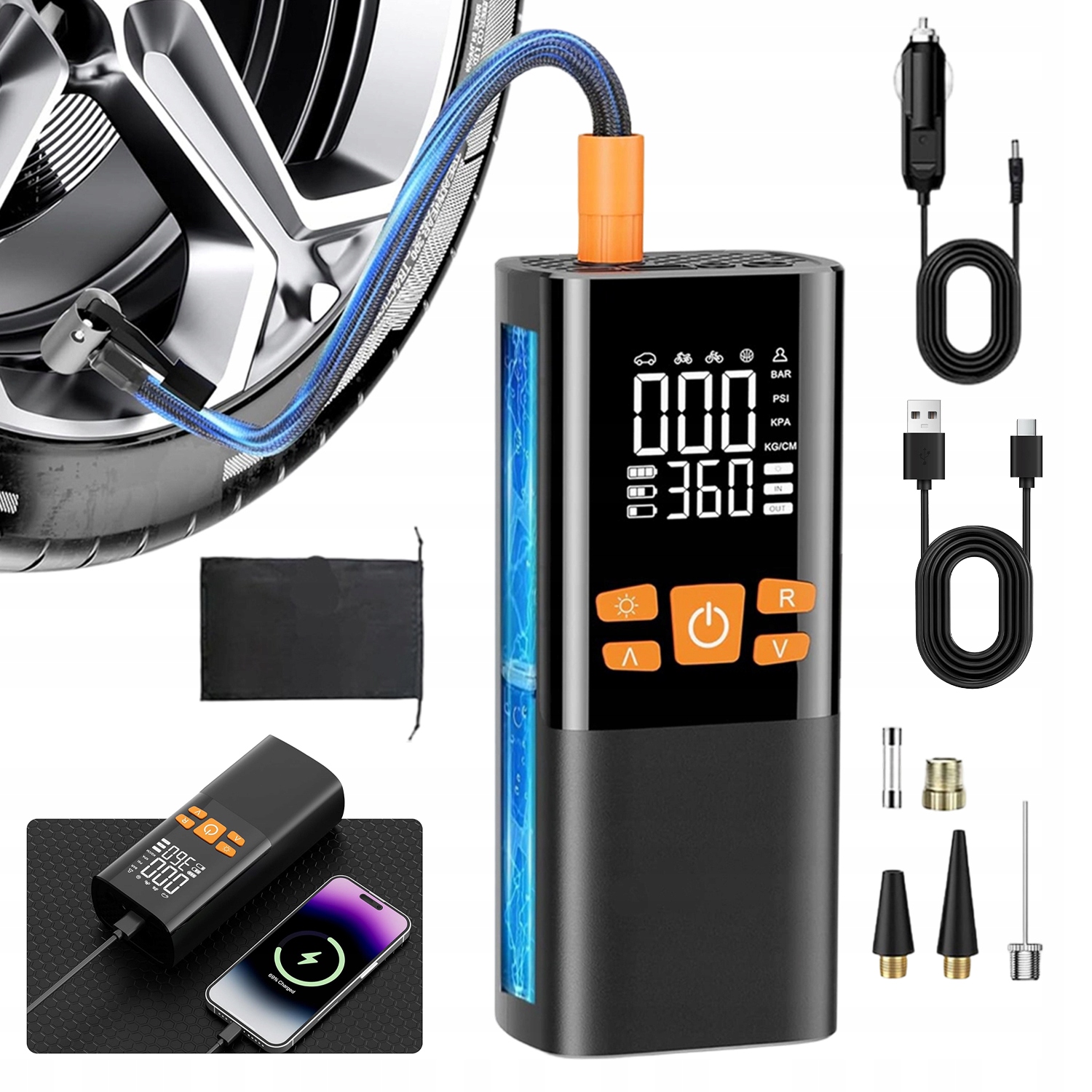 Mini Elektrická Pumpa 150PSI 16000MAH LCD 5 Režimů Auto Kolo