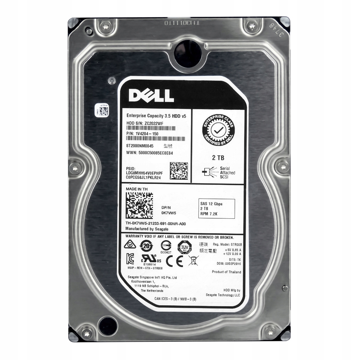 Dell 0K7VW5 2TB 7.2K 128MB SAS-3 3.5'' ST2000NM0045