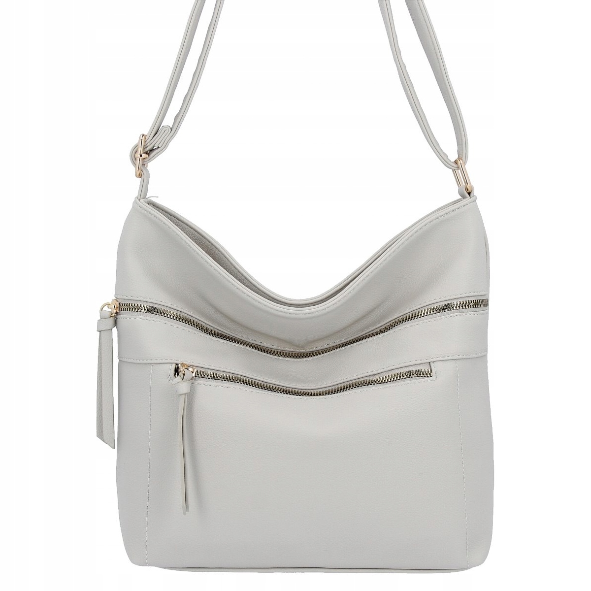 Torebka Listonoszka Damska Skórzana Skóra Ekologiczna Jasnoszara Herisson