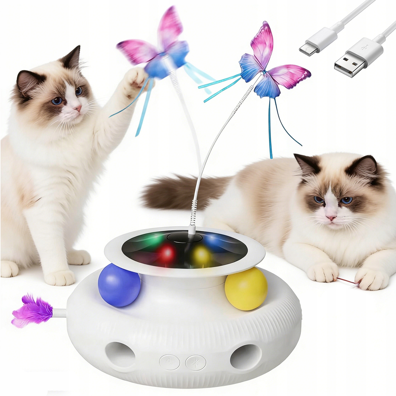 Levně Automatická Interaktivní Hračka Pro Kočky S 7X Perem Míčem Usb Motýlem