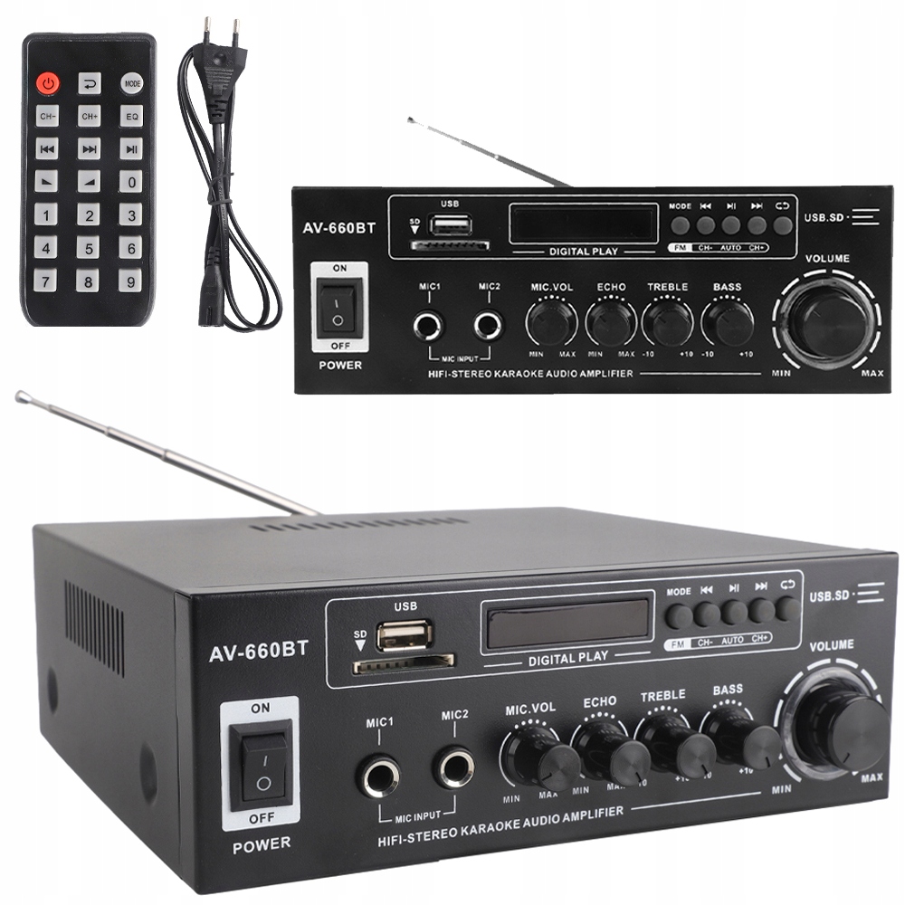 Zesilovač Zvuku 5.0 Stereo Hifi Bluetooth Usb Sd AV-660BT Dálkové Ovládání Ampli