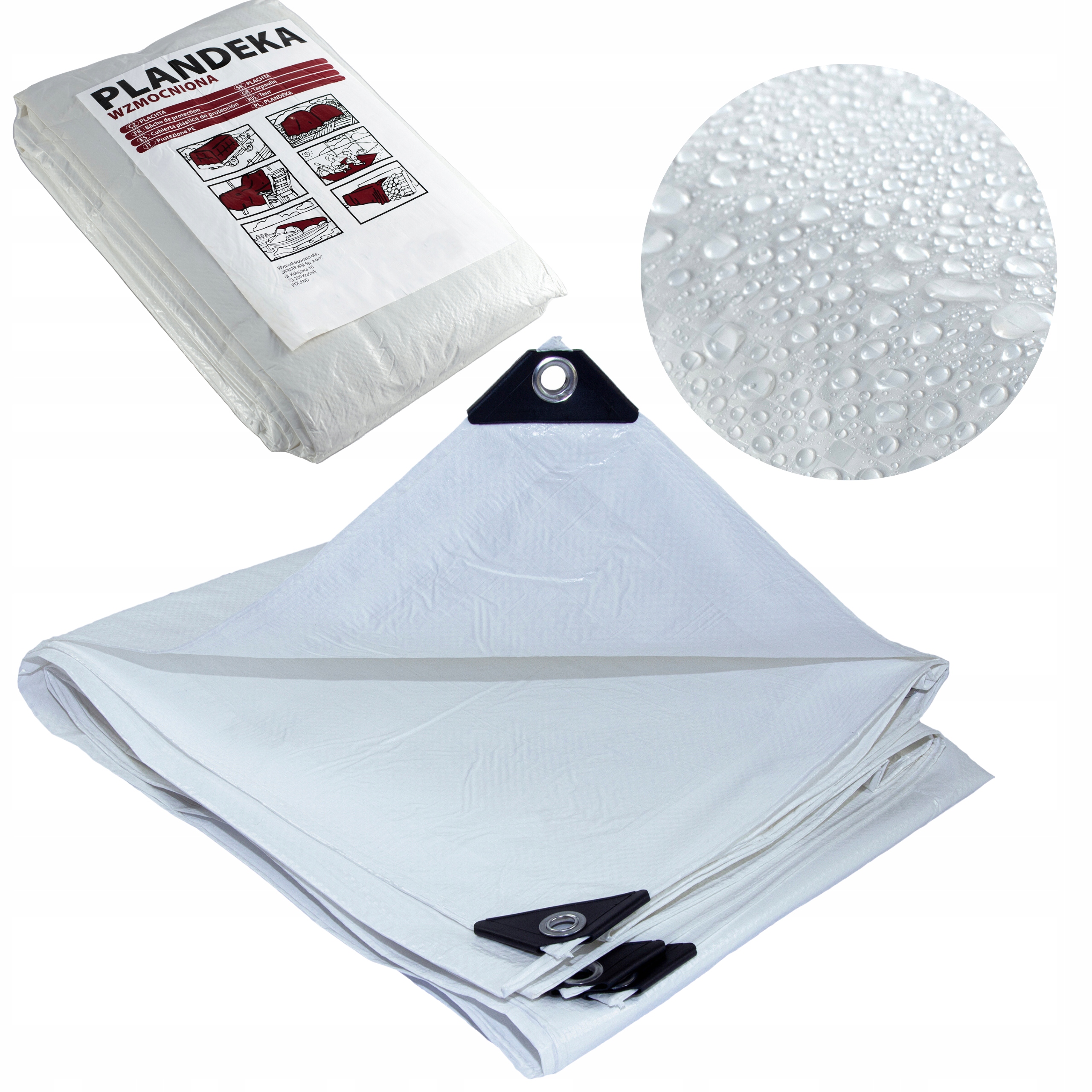 PLANDEKA BIAŁA 4x8m WZMOCNIONA WODOODPORNA UV+ OKRYCIE Producent Stapo