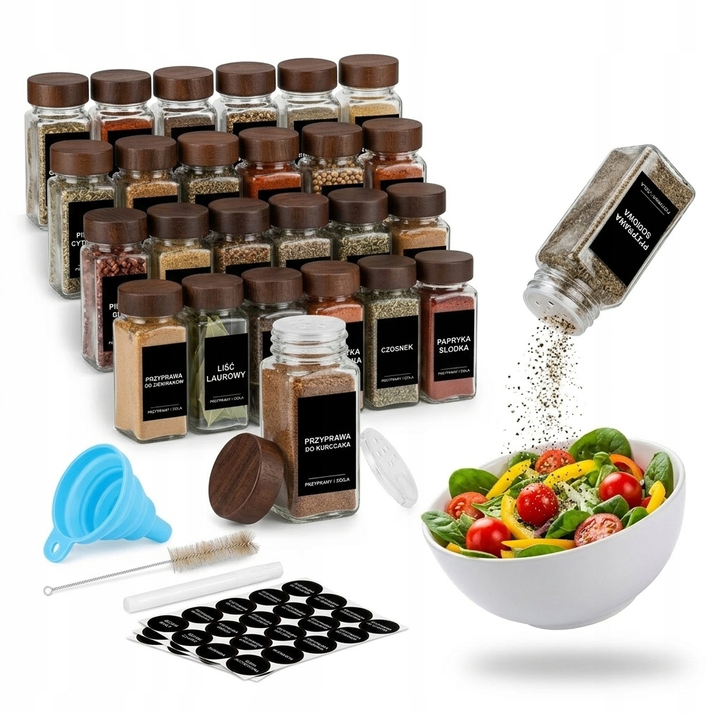 Pojemniki Na Przyprawy 24x słoiczki szklane przyprawnik naklejki 120ml