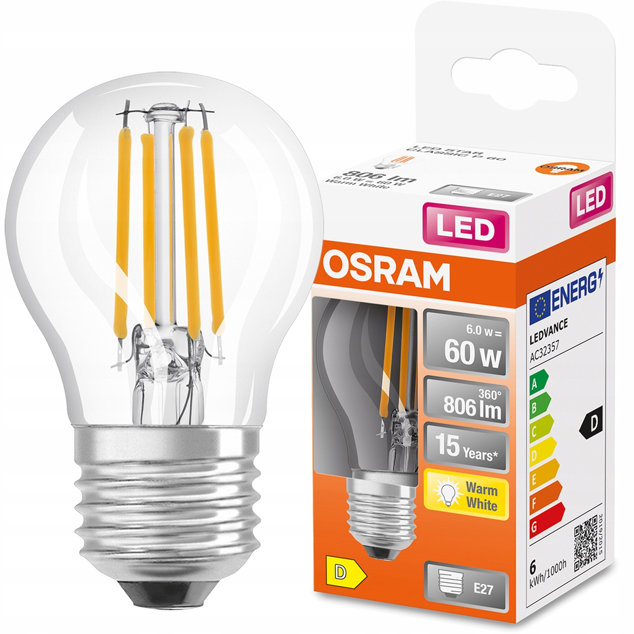 

Żarówka Led Mała Kulka E27 6W 60W 2700K Osram