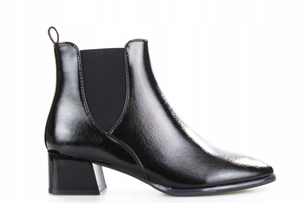 

Czarne Botki Gumki Lakierowane Wsuwane W Szpic 40