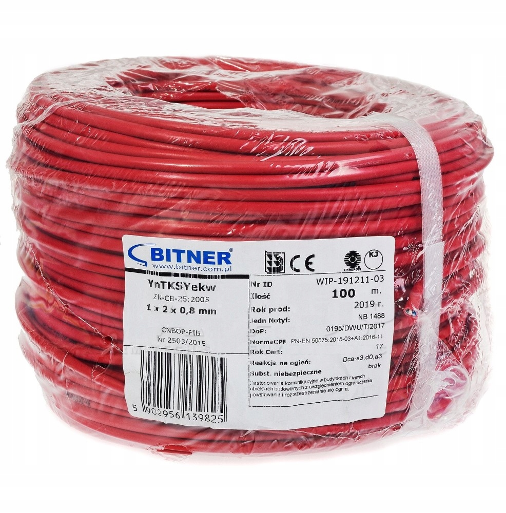 Przewód Kabel P.poż Pożarowy Ekran YnTKSYekw 1x2x0,8 Bitner 100M Miedź Drut
