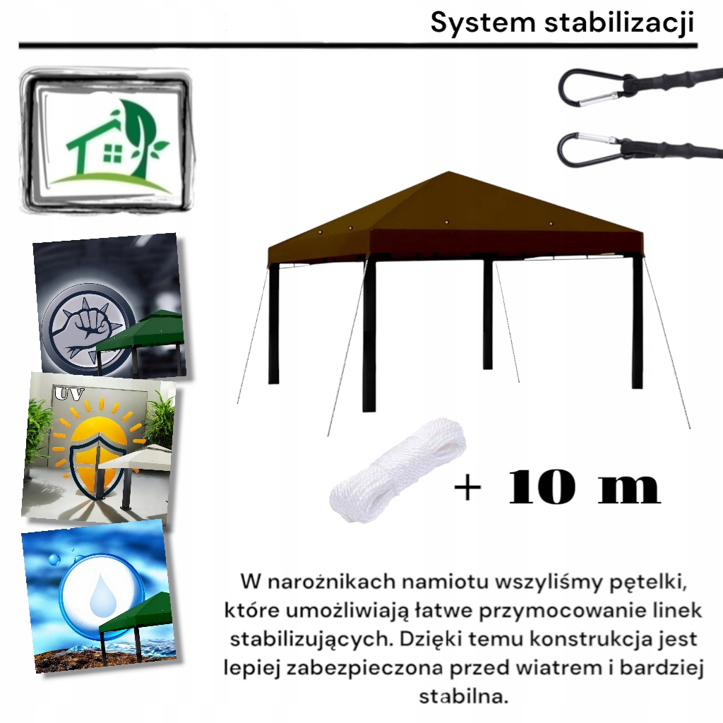 Zadaszenie wodoodporne Dach Pawilon Namiot Ogrodowy brązowy 300 cm x 300 cm Liczba ścianek bocznych brak