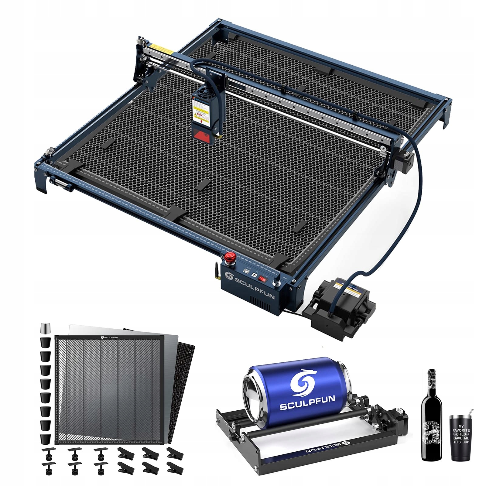 Laserový gravírovací stroj Sculpfun Ultra 33W Pracovní deska stolu Rotační válec