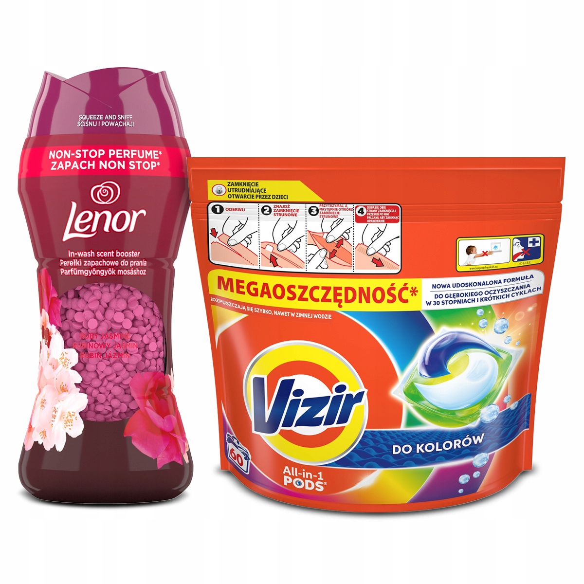 Kapsułki Vizir kolor 60 prań Perełki zapachowe Lenor Ruby Jasmine 195g