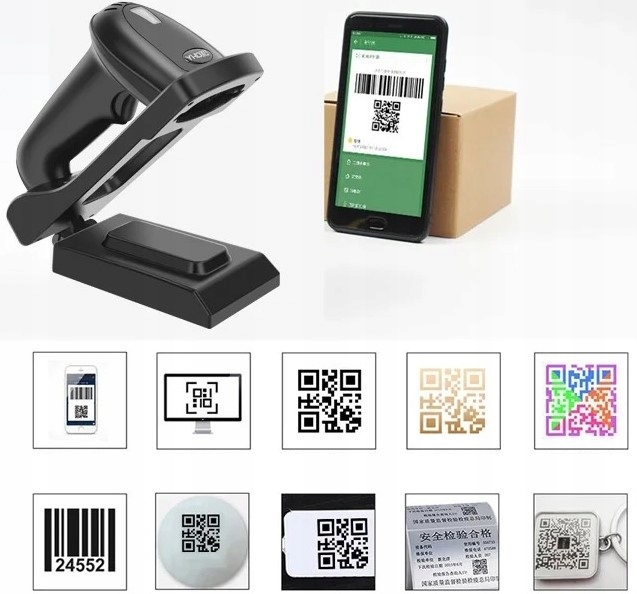 Bezprzewodowy skaner czytnik kodów kreskowych QR 1D 2D z bazą ładującą Model 5800DW