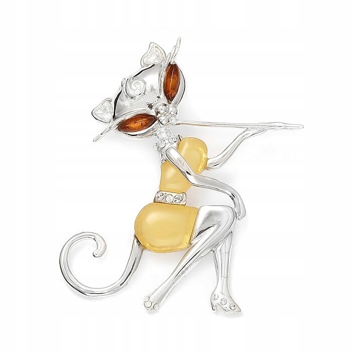 Stříbrný Přívěsek Kočka S Přírodním Baltským Jantarem Dárek