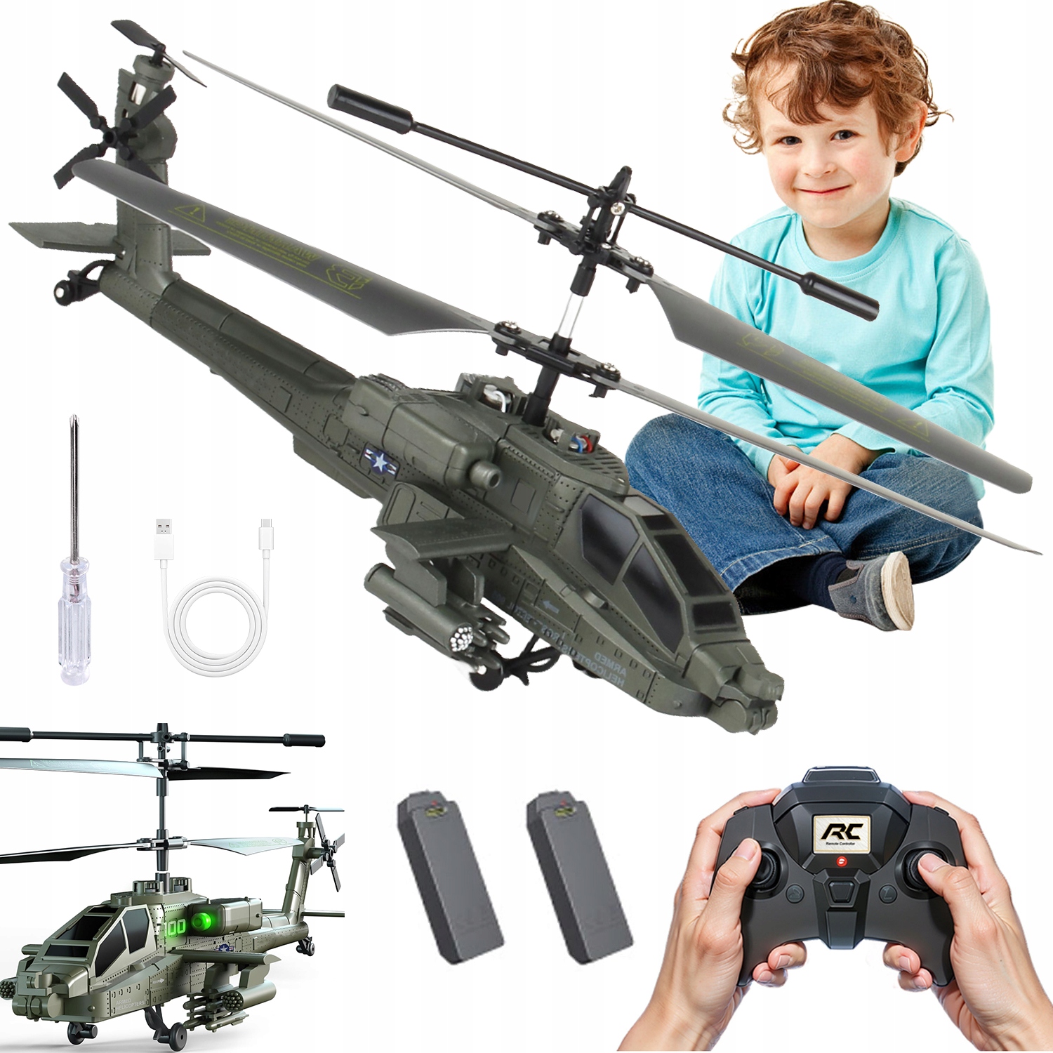 Helikopter Zdalnie Sterowany Rc Odporny Na Uderzenia Led Na Dzieci