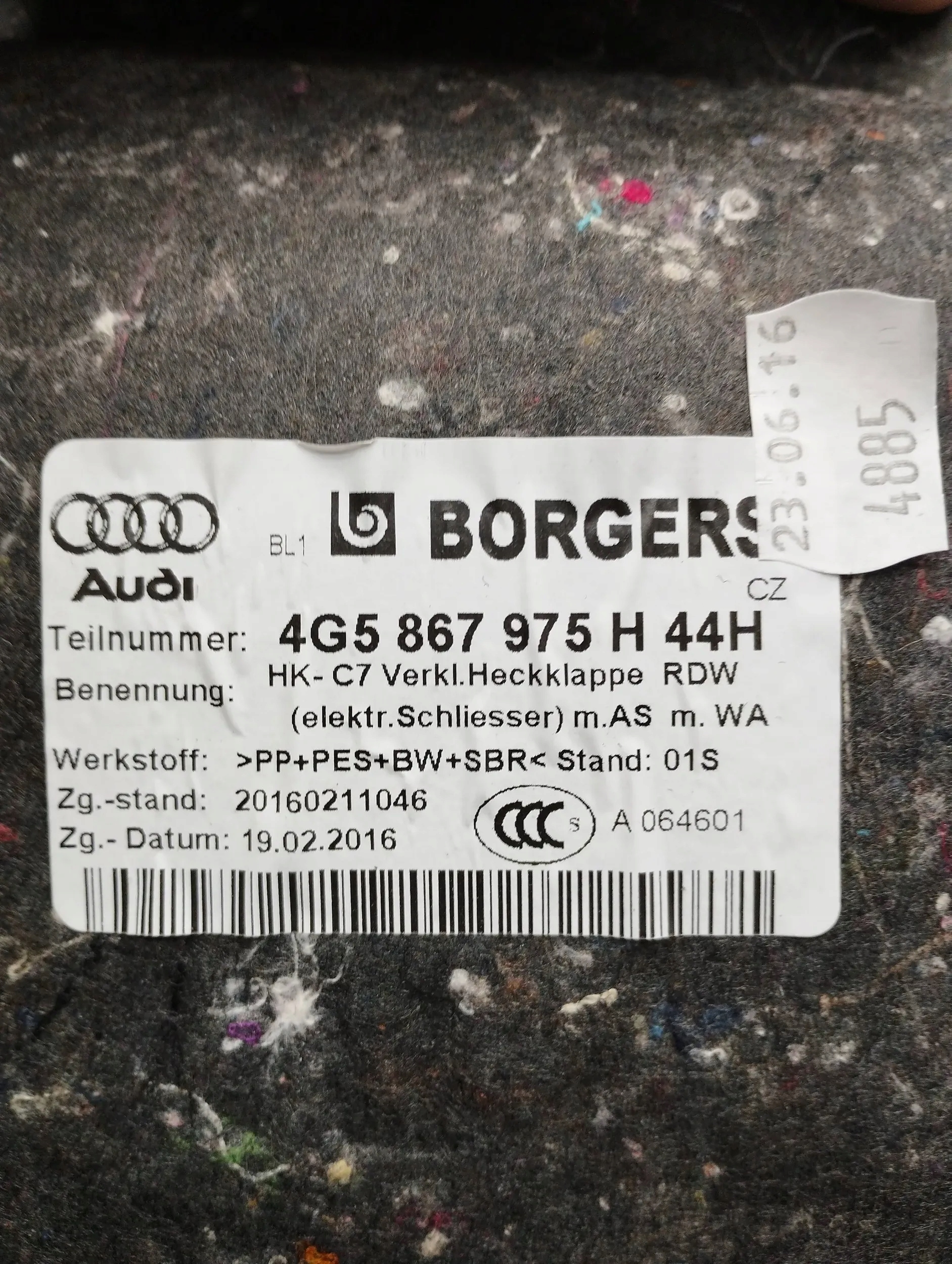 Audi A6 C7 4G upholstery bonnet boot 4G5867975H sedan