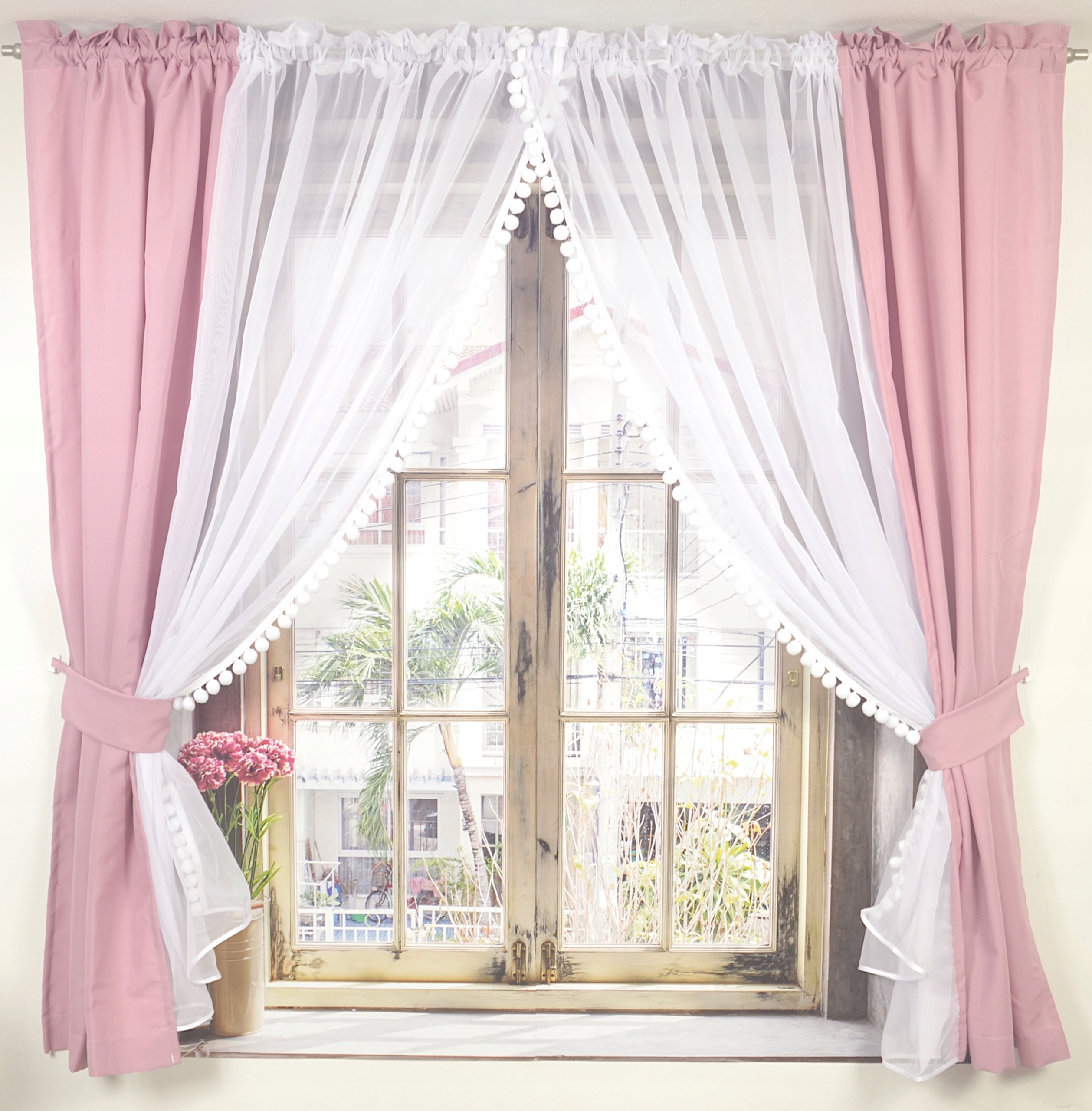 komplet ZASŁONY +FIRANA WOAL z POMPONAMI 300x160cm