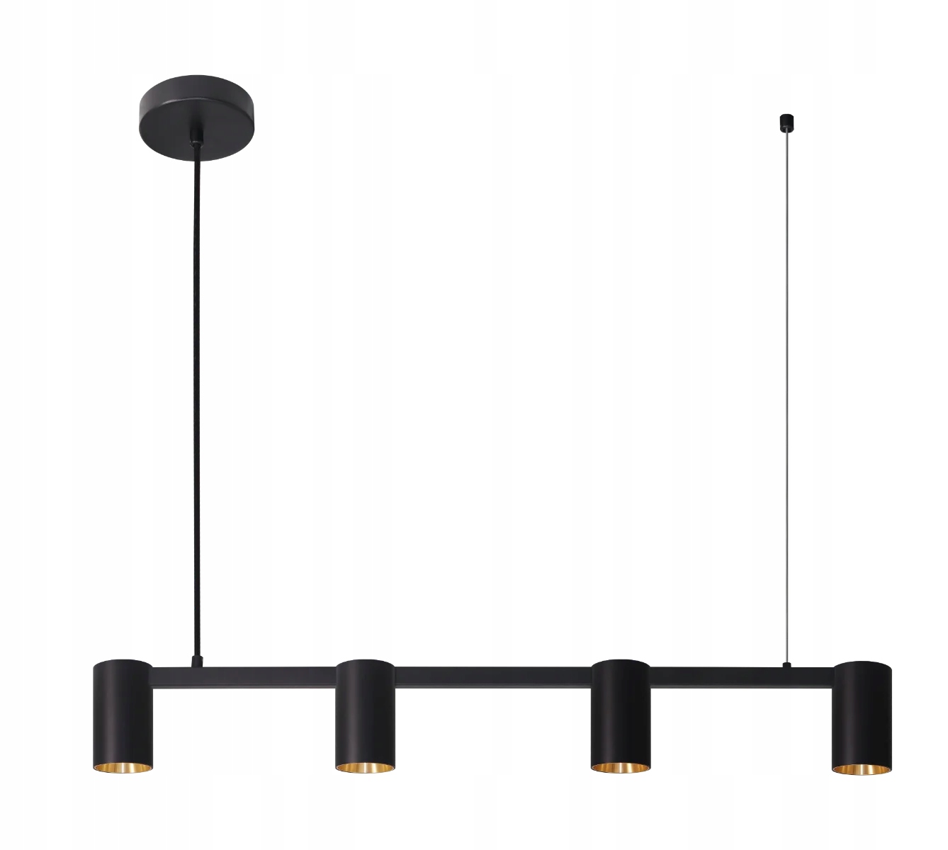 Moderní závěsná lampa černá zlatá podlouhlá 82 cm 4 body spoty Polux